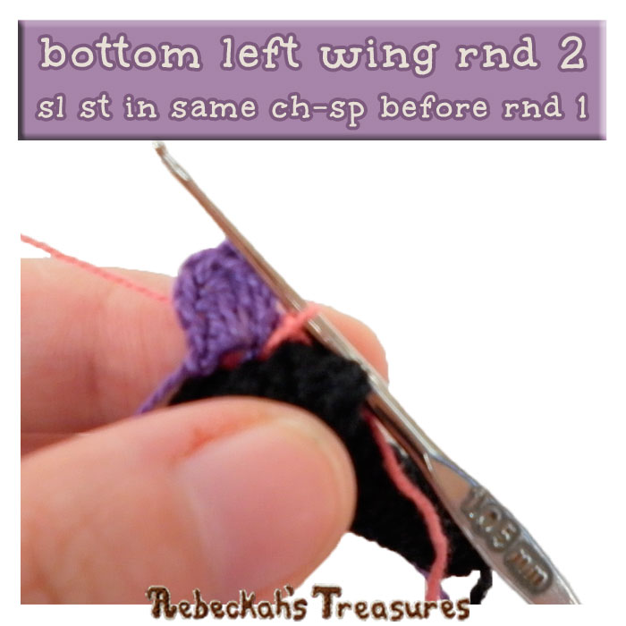 WIP Picture 5 | Crocheting the Elegant Butterfly's Bottom-Left-Wing via @beckastreasures | FREE Pencil Topper / Finger Puppet Crochet Pattern!