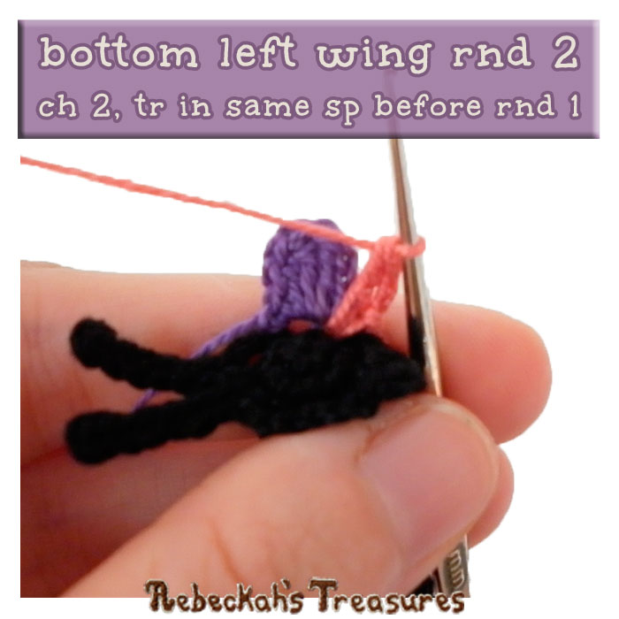 WIP Picture 6 | Crocheting the Elegant Butterfly's Bottom-Left-Wing via @beckastreasures | FREE Pencil Topper / Finger Puppet Crochet Pattern!