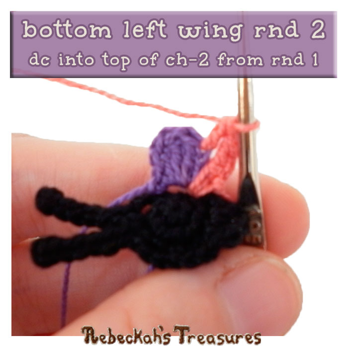 WIP Picture 7 | Crocheting the Elegant Butterfly's Bottom-Left-Wing via @beckastreasures | FREE Pencil Topper / Finger Puppet Crochet Pattern!