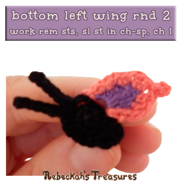 WIP Picture 8 | Crocheting the Elegant Butterfly's Bottom-Left-Wing via @beckastreasures | FREE Pencil Topper / Finger Puppet Crochet Pattern!