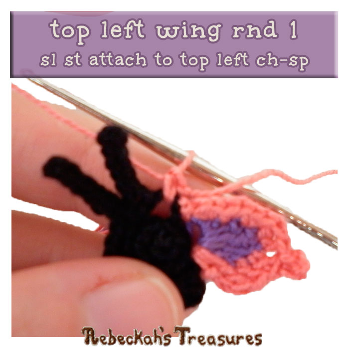 WIP Picture 9 | Crocheting the Elegant Butterfly's Top-Left-Wing via @beckastreasures | FREE Pencil Topper / Finger Puppet Crochet Pattern!