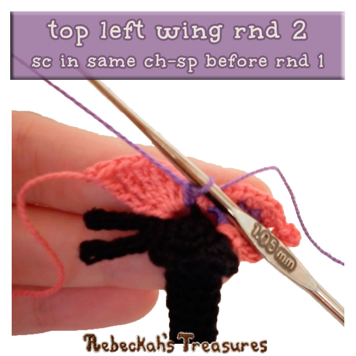 WIP Picture 11 | Crocheting the Elegant Butterfly's Top-Left-Wing via @beckastreasures | FREE Pencil Topper / Finger Puppet Crochet Pattern!