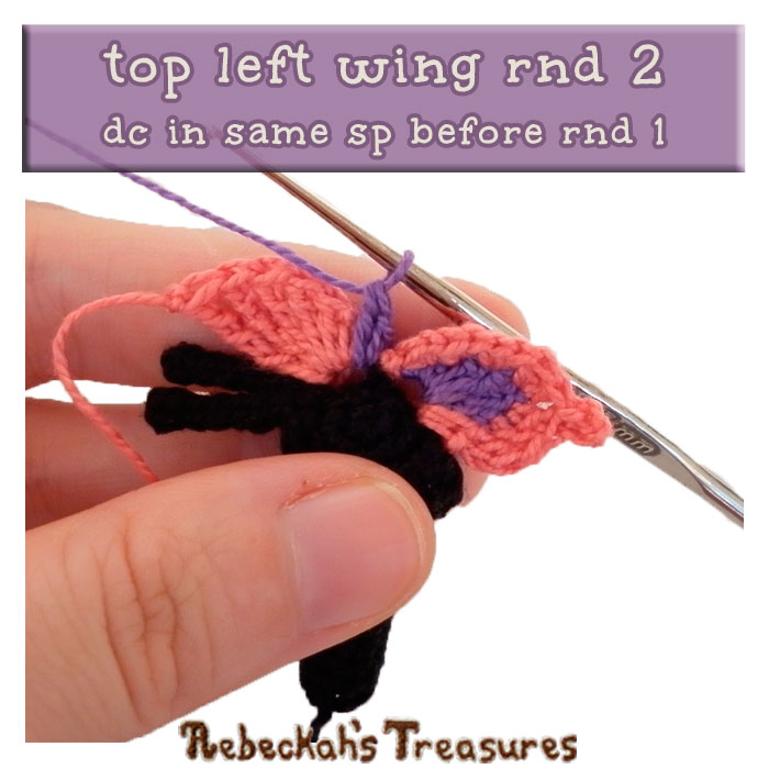 WIP Picture 12 | Crocheting the Elegant Butterfly's Top-Left-Wing via @beckastreasures | FREE Pencil Topper / Finger Puppet Crochet Pattern!