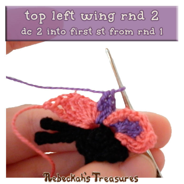WIP Picture 13 | Crocheting the Elegant Butterfly's Top-Left-Wing via @beckastreasures | FREE Pencil Topper / Finger Puppet Crochet Pattern!