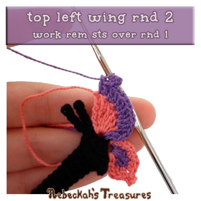 WIP Picture 14 | Crocheting the Elegant Butterfly's Top-Left-Wing via @beckastreasures | FREE Pencil Topper / Finger Puppet Crochet Pattern!