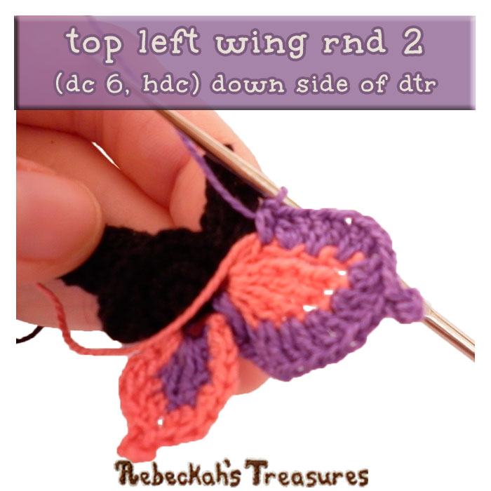 WIP Picture 15 | Crocheting the Elegant Butterfly's Top-Left-Wing via @beckastreasures | FREE Pencil Topper / Finger Puppet Crochet Pattern!