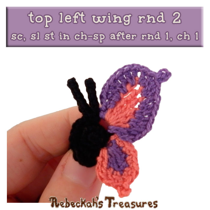 WIP Picture 16 | Crocheting the Elegant Butterfly's Top-Left-Wing via @beckastreasures | FREE Pencil Topper / Finger Puppet Crochet Pattern!