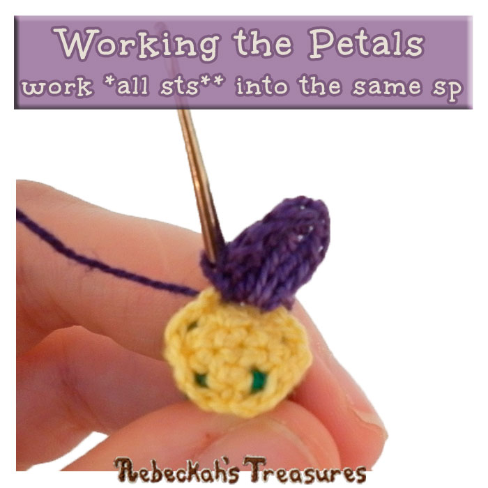 WIP Picture 2 | Crocheting the Basic Flower's Petals via @beckastreasures | FREE Pencil Topper / Finger Puppet Crochet Pattern!