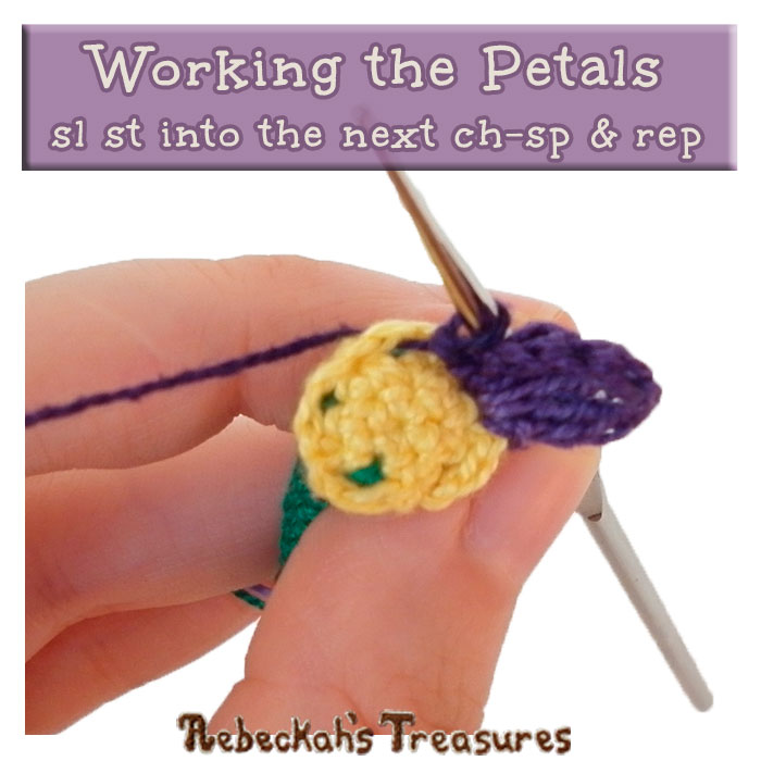 WIP Picture 3 | Crocheting the Basic Flower's Petals via @beckastreasures | FREE Pencil Topper / Finger Puppet Crochet Pattern!