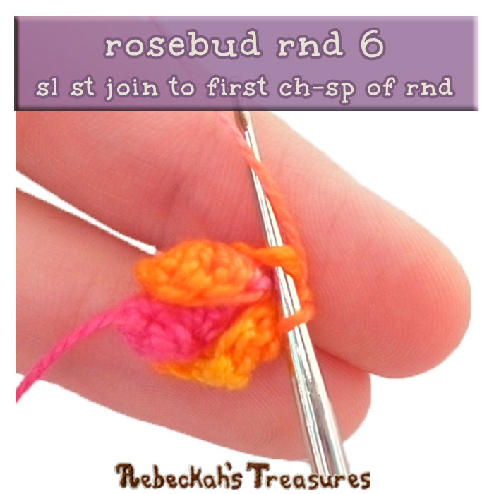 WIP Picture 09 - rnd 6 | Crocheting the Rosebud via @beckastreasures | FREE Pencil Topper / Finger Puppet Crochet Pattern! | Visit www.rebeckahstreasures.com! #crochetrose #penciltopper #rose