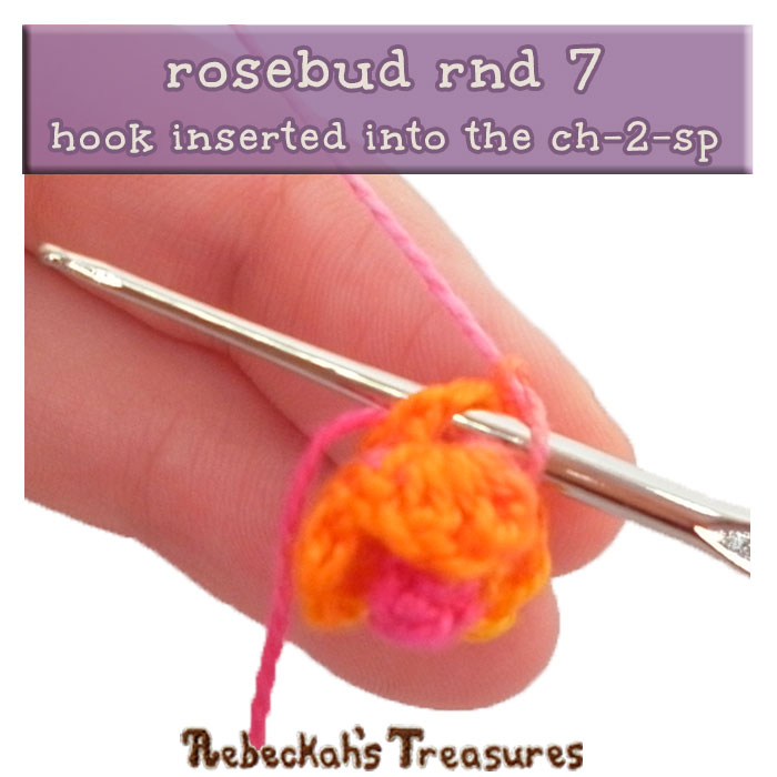 WIP Picture 11 - rnd 7 | Crocheting the Rosebud via @beckastreasures | FREE Pencil Topper / Finger Puppet Crochet Pattern! | Visit www.rebeckahstreasures.com! #crochetrose #penciltopper #rose