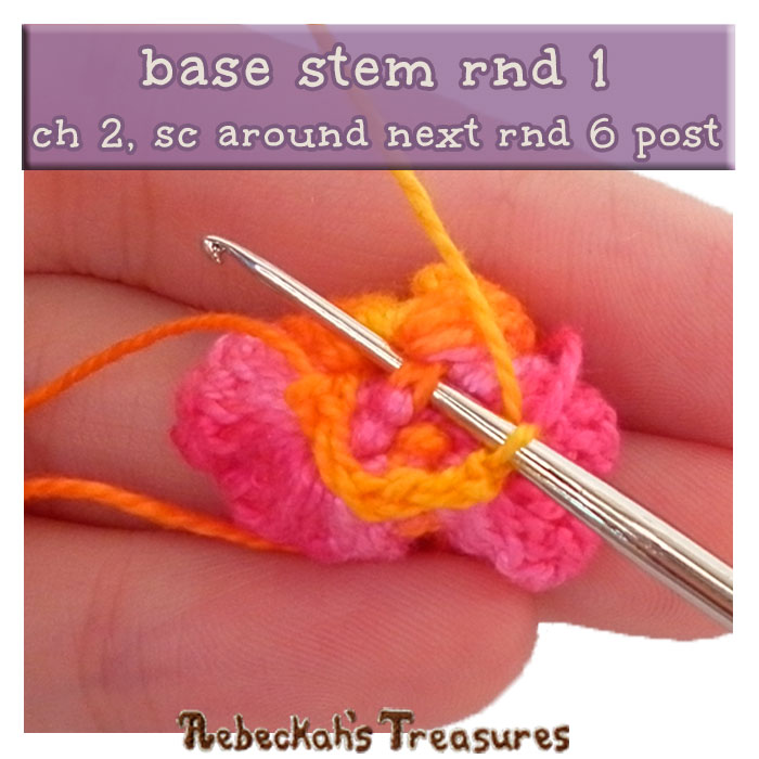 WIP Picture 15 - rnd 1 | Crocheting the Rose's Stem Base via @beckastreasures | FREE Pencil Topper / Finger Puppet Crochet Pattern! | Visit www.rebeckahstreasures.com! #crochetrose #penciltopper #rose