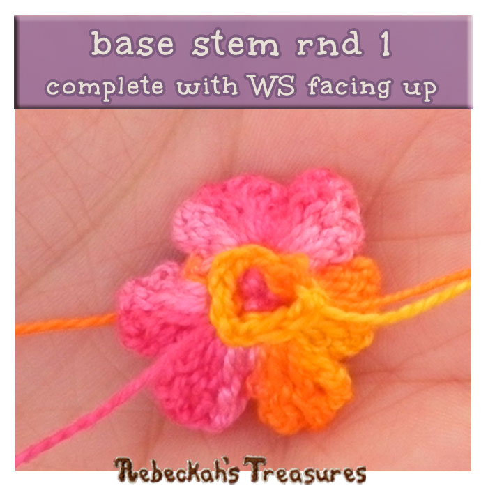 WIP Picture 16 - rnd 1 | Crocheting the Rose's Stem Base via @beckastreasures | FREE Pencil Topper / Finger Puppet Crochet Pattern! | Visit www.rebeckahstreasures.com! #crochetrose #penciltopper #rose