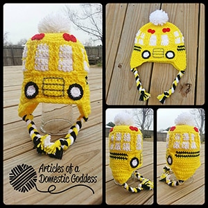 School Bus Hat | Friday Feature #18 via @beckastreasures with @ArtofaDG #crochet | See the latest designer features here: https://goo.gl/UIvoYx OR SIGN UP to get featured at Rebeckah's Treasures here: https://goo.gl/xjDP52 #crochet