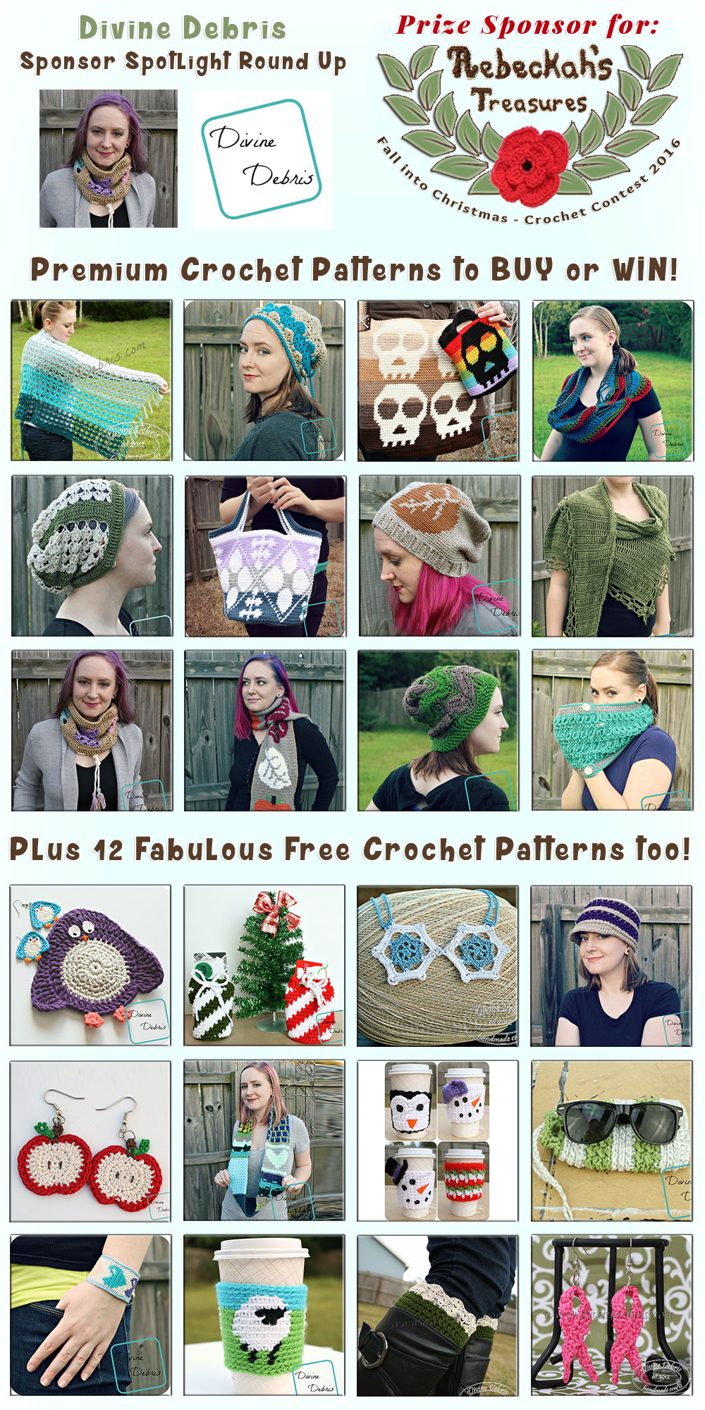 Divine Debris - Sponsor Spotlight Round Up via @beckastreasures | 12 Premium + 12 #FREE Crochet Patterns by @divinedebrisweb | #fallintochristmas2016 #crochetcontest #spotlight #crochet #roundup