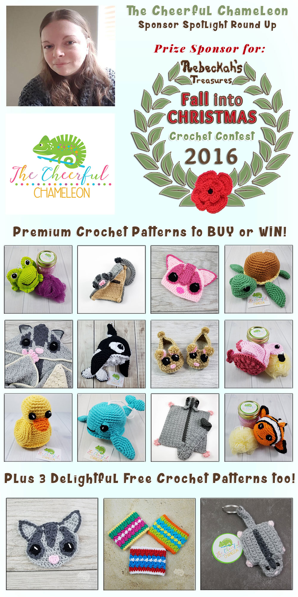 The Cheerful Chameleon - Sponsor Spotlight Round Up via @beckastreasures | 12 Premium + 3 #FREE Crochet Patterns by @The Cheerful Chameleon | #fallintochristmas2016 #crochetcontest #spotlight #crochet #roundup