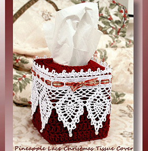 Pineapple Lace Christmas Tissue Cover - Crochet Pattern by @crochetmemories Featured at Crochet Memories - Sponsor Spotlight Round Up via @beckastreasures | #fallintochristmas2016 #crochetcontest #spotlight #crochet #roundup