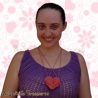 Me wearing both necklace halves together again!  | Dusty Rose Jumbo Broken Hearts Necklace Set Story | A Crochet Pattern by @beckastreasures for @getstuffed | Is it an amigurumi or an appliqué? Will it be a necklace, a fob or a pillow? Are the hearts separated to share with your besties or kept whole to show broken hearts can be mended? YOU get to decide!!! | #crochet #pattern #brokenheart #valentine #heart #amigurumi #appliqué #necklace #fob #pillow
