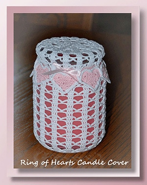 Ring of Hearts Candle Cover by @crochetmemories | via I Heart Bags & Baskets - A LOVE Round Up by @beckastreasures | #crochet #pattern #hearts #kisses #valentines #love