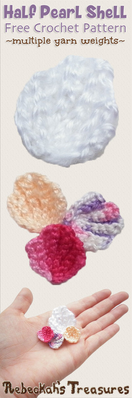 Half Pearl Shell | FREE crochet pattern by @beckastreasures | Missing summer beach fun? Crochet this pretty Half Pearl Shell! Visit www.rebeckahstreasures.com #seashell #crochet #pearlshell #halfshell #shell