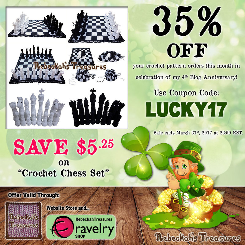 Crochet Chess Set Pattern | Lucky 35% OFF SALE via @beckastreasures | Use code: LUCKY17 | *Ends March 31st, 2017 at 23:59 EST.