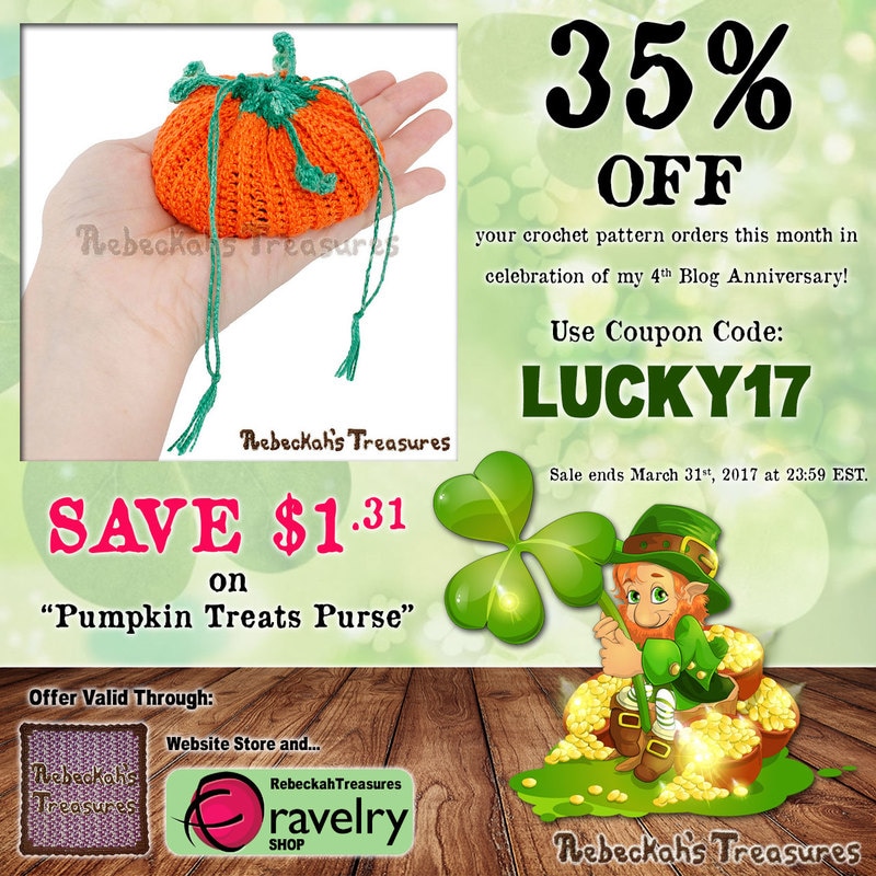 Pumpkin Treats Coin Purse Crochet Pattern | Lucky 35% OFF SALE via @beckastreasures | Use code: LUCKY17 | *Ends March 31st, 2017 at 23:59 EST.