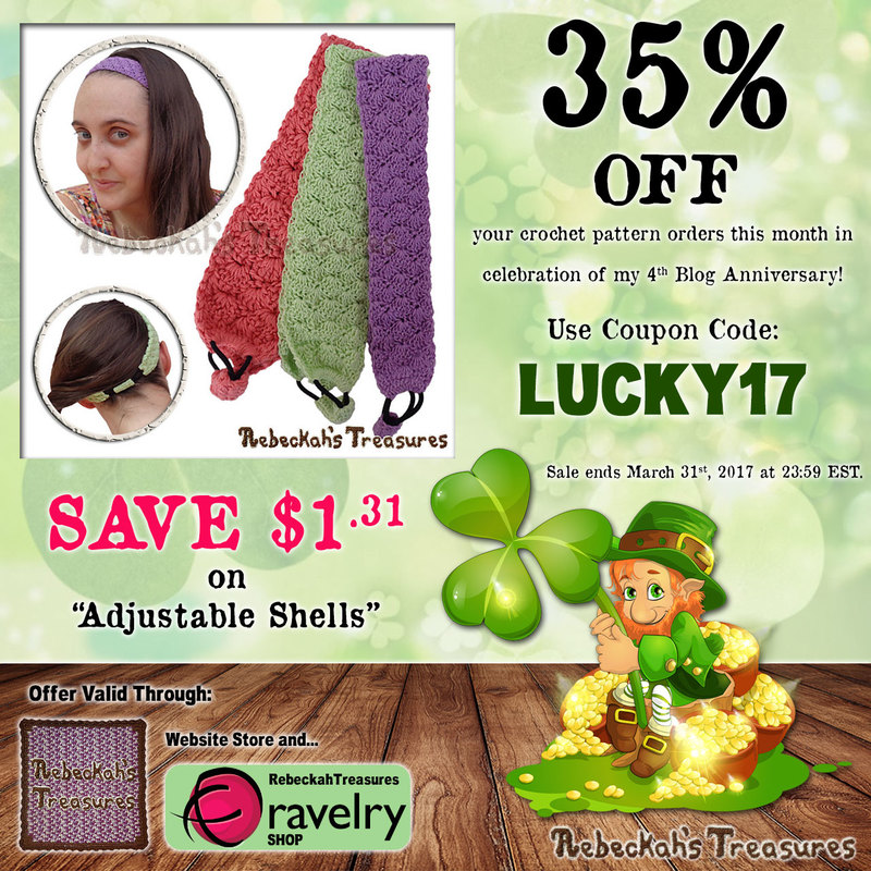 Adjustable Shells Headband Crochet Pattern | Lucky 35% OFF SALE via @beckastreasures | Use code: LUCKY17 | *Ends March 31st, 2017 at 23:59 EST.