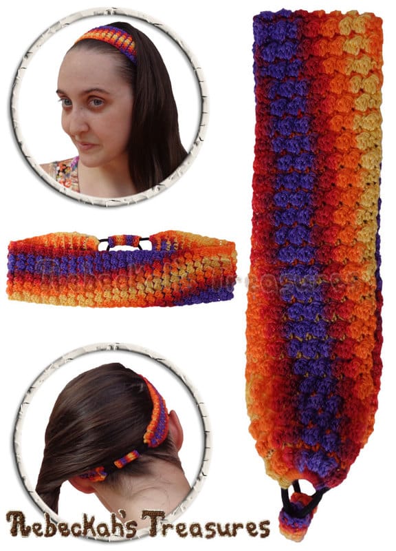 Orange/Purple/Yellow/Red Thread Collage | Pebble Bobbles Headband by @beckastreasures | Limited Time Free Crochet Pattern for A Designer's Potpourri Year-Long CAL with @countrywillow12, @crochetmemories, @Sherrys2boyz & @ArtofaDG | #headband #crochet #pattern #pebbles #bobbles #holidaygift #stashbuster | Join today!