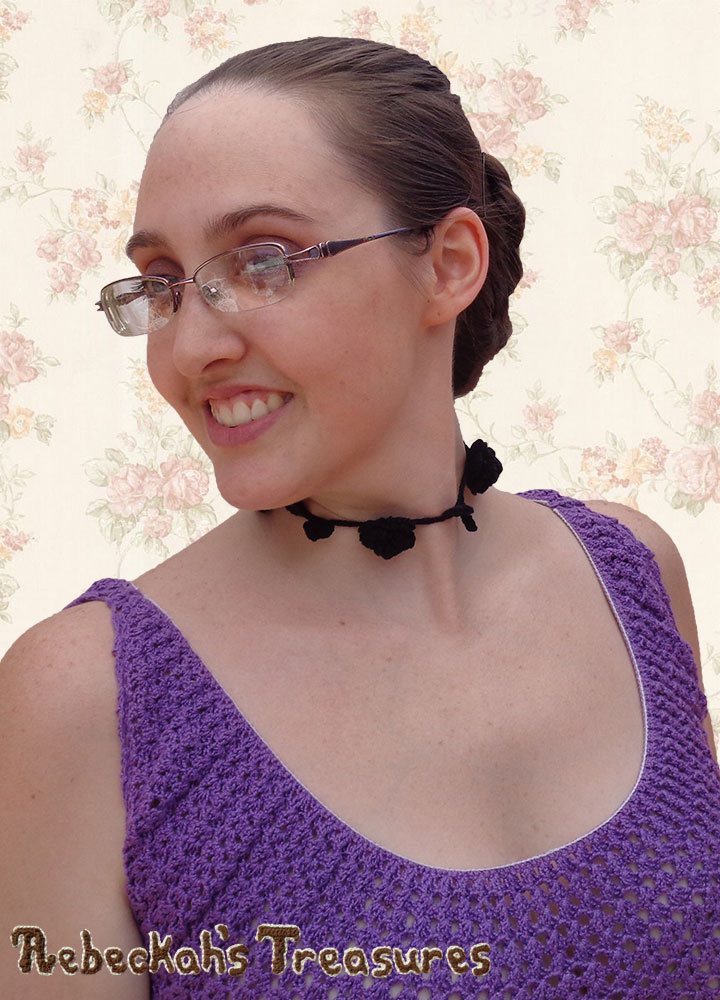 Vintage Black Ring Around the Rosy Choker Necklace | Premium Crochet Pattern by @beckastreasures with FREE video tutorials! | #rose #choker #necklace #crochet #pattern #tutorial #rosebud