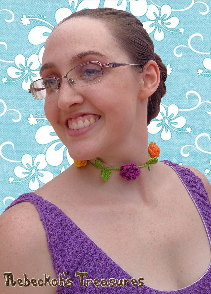 Springtime Blossoms Ring Around the Rosy Choker Necklace | Premium Crochet Pattern by @beckastreasures with FREE video tutorials! | #rose #choker #necklace #crochet #pattern #tutorial #rosebud