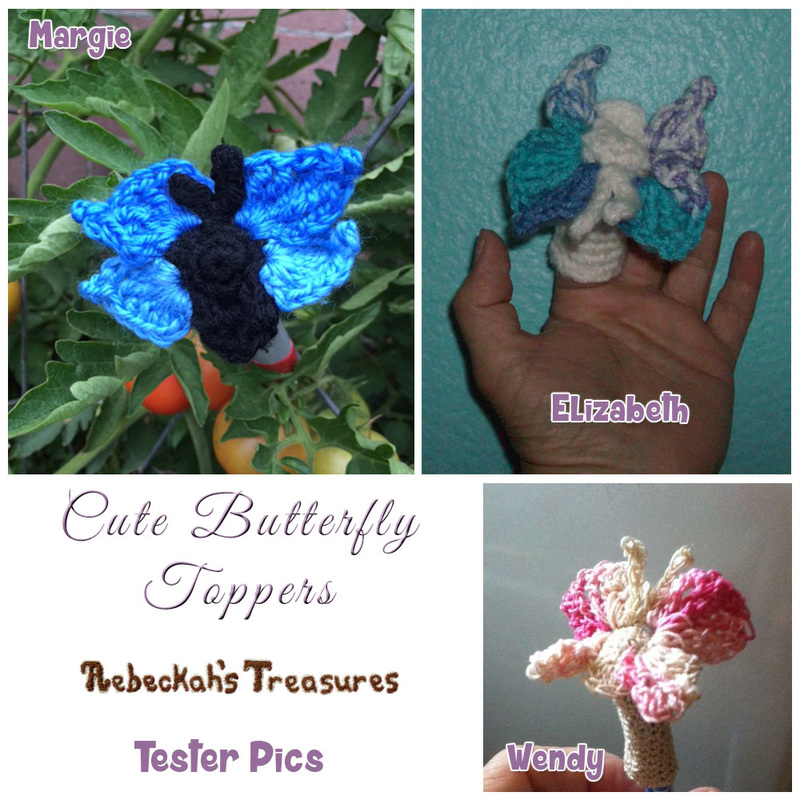 Cute Butterfly Pencil Topper / Finger Puppet | FREE crochet pattern by @beckastreasures via @keep_on_farting | Tester pics by Elizabeth M., Margie E. & Wendy B.