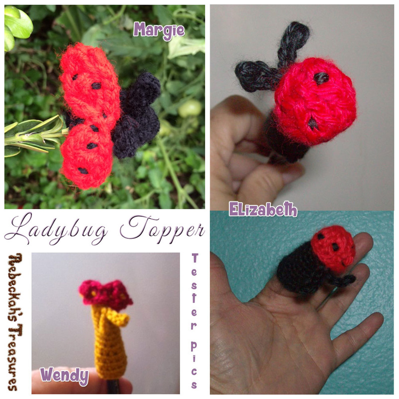 Ladybug Pencil Topper / Finger Puppet | FREE crochet pattern via @beckastreasures | Tester pics by Elizabeth M., Margie E. & Wendy B.