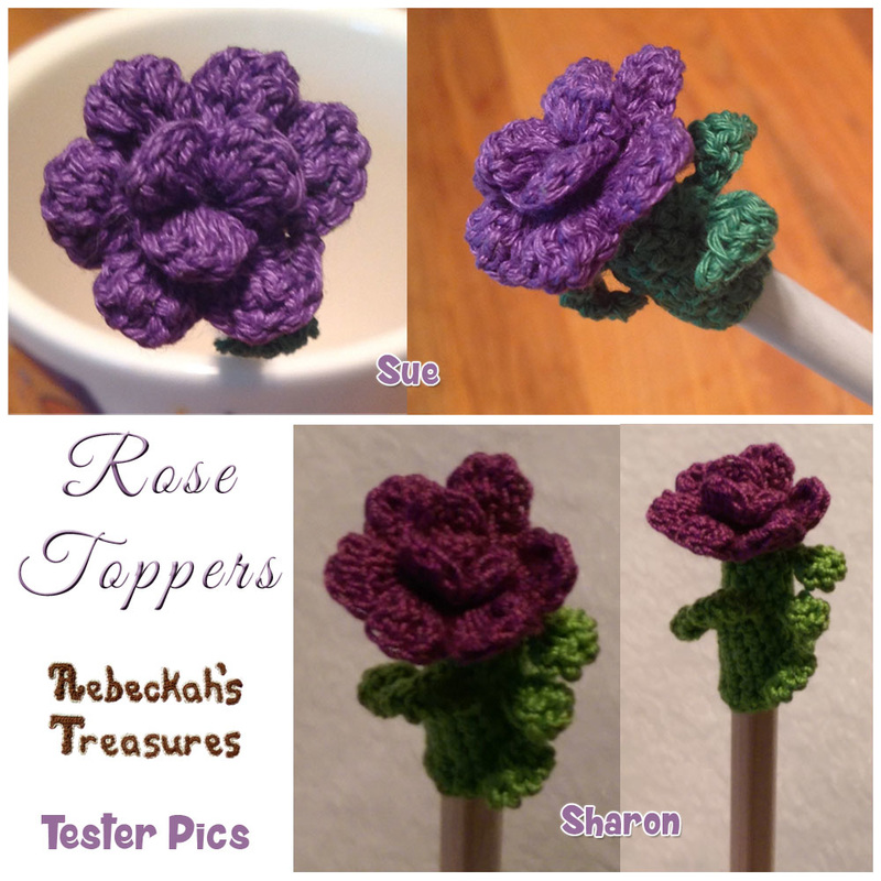 Rose Pencil Topper / Finger Puppet | FREE crochet pattern by @beckastreasures | Tester pics by Sharon E. & Sue B. | Visit www.rebeckahstreasures.com! #crochetrose #penciltopper #rose