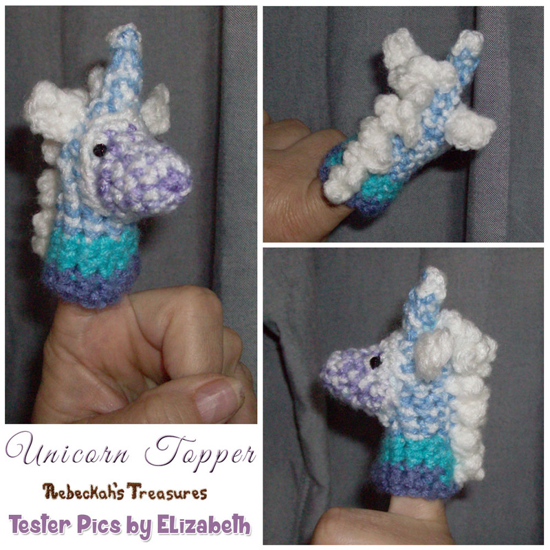 Unicorn Pencil Topper / Finger Puppet | FREE crochet pattern via @beckastreasures | Tester pics by Elizabeth M. 