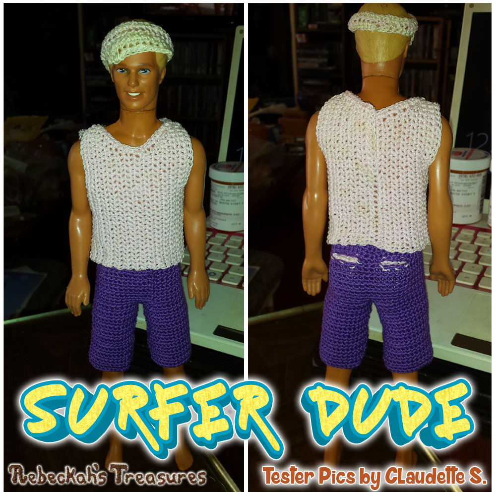 Surfer Dude Fashion Doll Crochet Pattern by @beckastreasures | Tester Pictures by Claudette