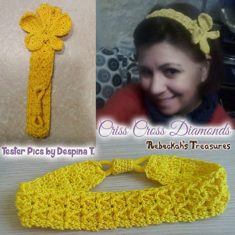 Criss Cross Diamonds Headband | Crochet Pattern by @beckastreasures | Tester Pictures by Despina