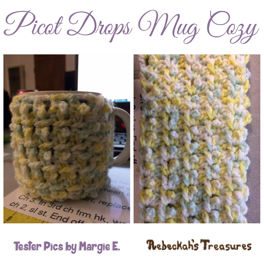 Picot Drops Mug Cozy | Free Crochet Pattern by @beckastreasures | Tester Pictures by Margie