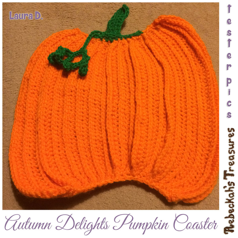 Autumn Delights Pumpkin Coaster | Free Crochet Pattern by @beckastreasures | #crochet #pumpkin | Tester Picture by Laura.