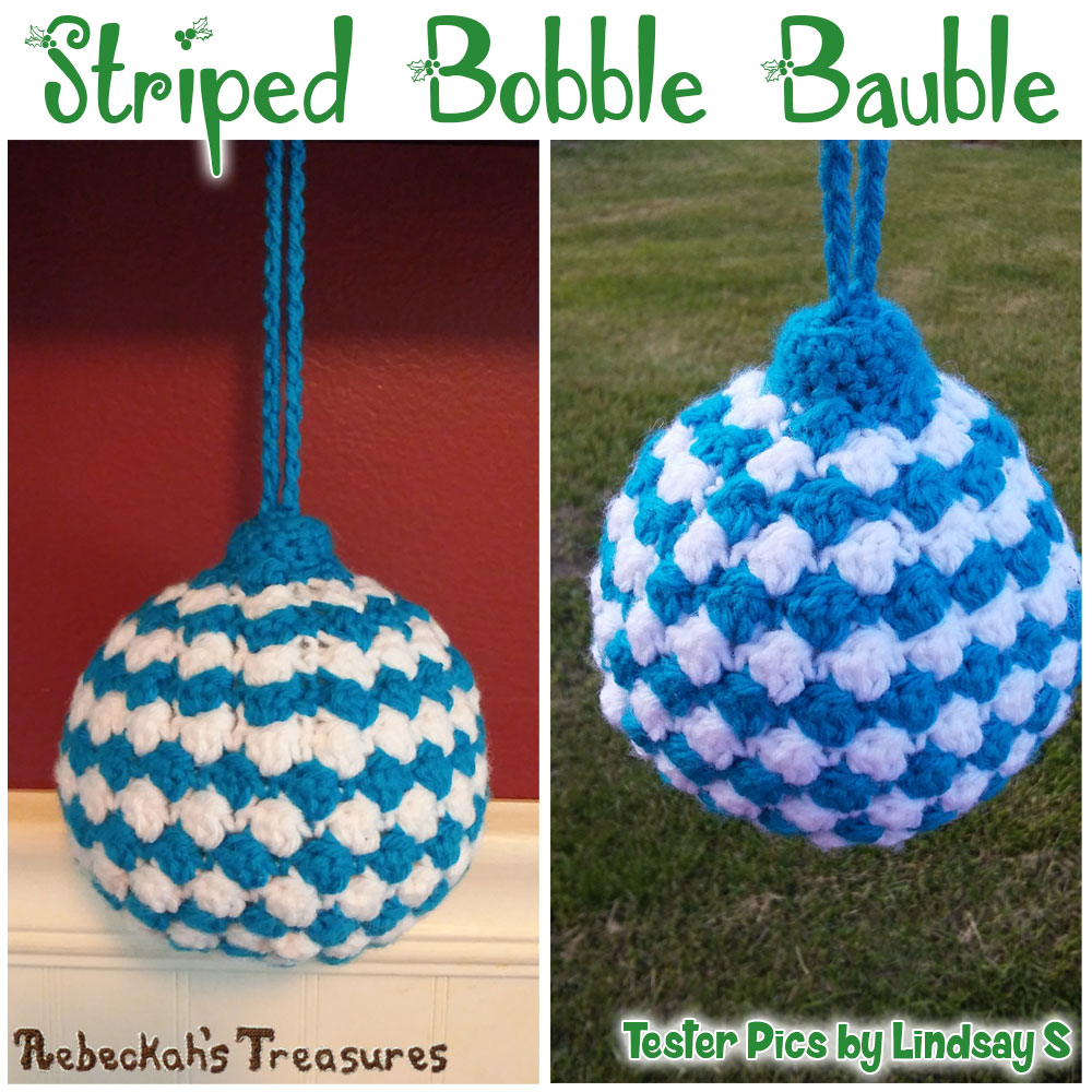 Striped Bobble Bauble Crochet Pattern by @beckastreasures | Tester Pictures by Lindsay S.