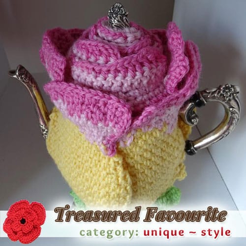 Coffee Pot Rose Cozy | Treasured STYLE Favourite (less than 100 votes) at @beckastreasures | Fall into Christmas Crochet Contest 2016 (October 30th - December 21st)